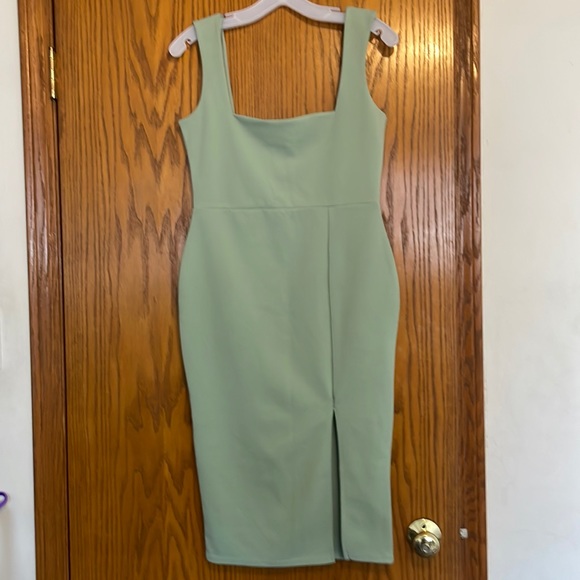 knee length dresses for ladies Sheena Square Neckline Side Split Midi Dress Ocean Blue main image 0